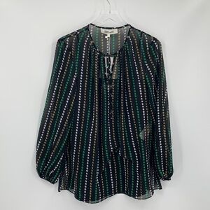 DVF Diane Von Furstenberg Gretchen Dot stripe black green blouse new Medium 8 10
